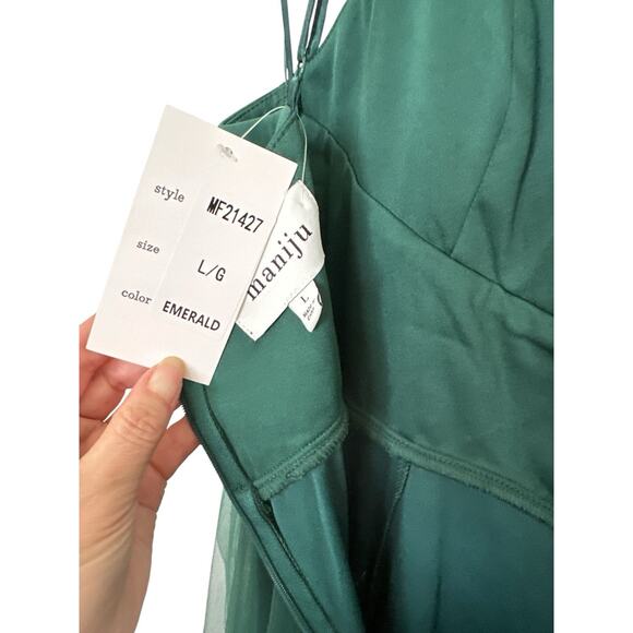 Maniju Green Maxi Dress Color EMERALD Style MF21427 Size L - Picture 4 of 9